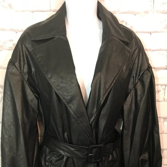 Who What Wear Belted Faux Leather Blazer Black - Picture 5 of 10